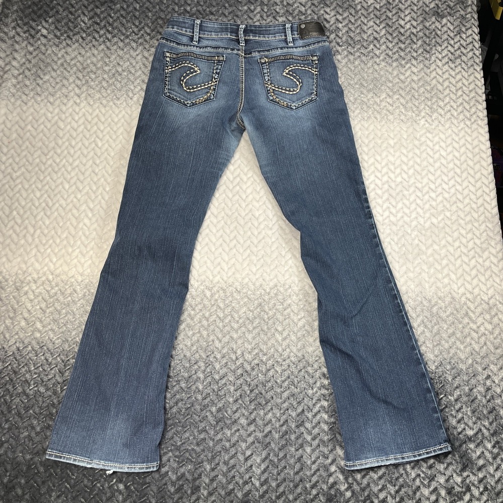 Silver‎ Aiko Boot Cut Blue Jeans Denim Women 32x35 Low Rise Embellished Whiskers